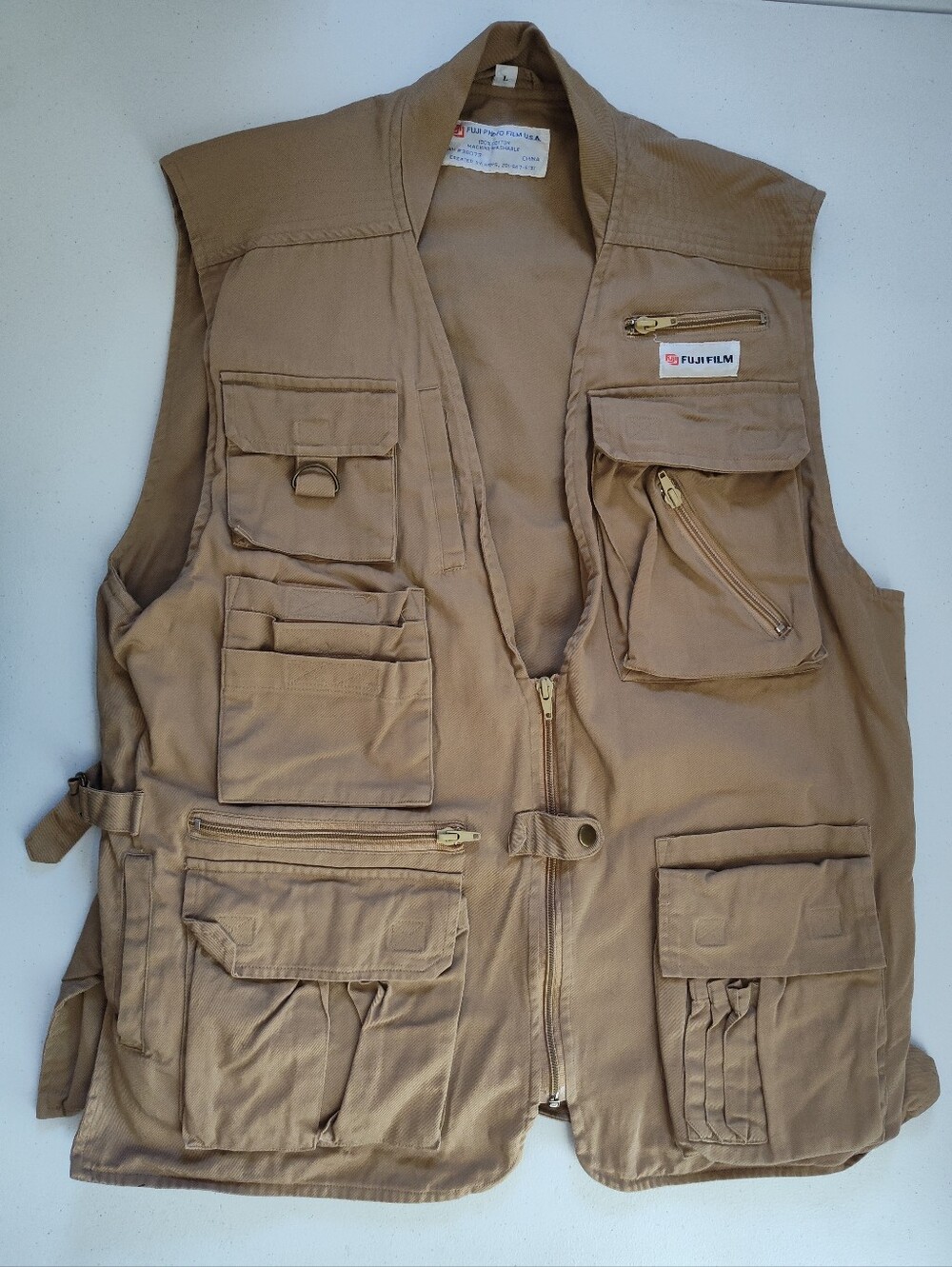 Vintage Fuji Film Vest Photographer Cotton Pockets Utility Fishing Tech Large